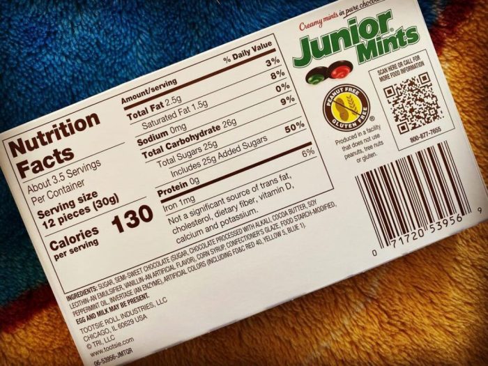 Junior mints nutrition facts