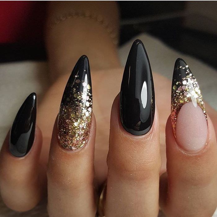 Black nail polish with black glitter