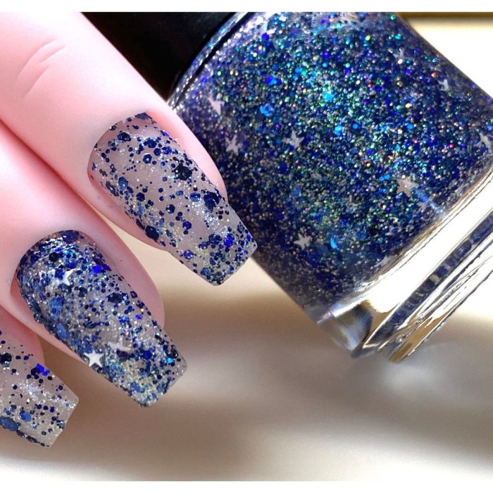 Blue glitter nail polish